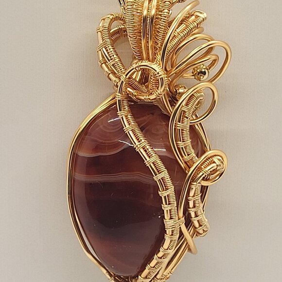 Carnelian  Agate Wire  Wrapped Pendant- Necklace - Picture 4 of 4